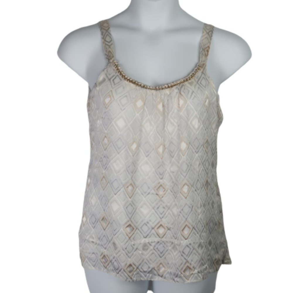 WHBM Velvet Burnout Tank w Gold Chain detail NWT
